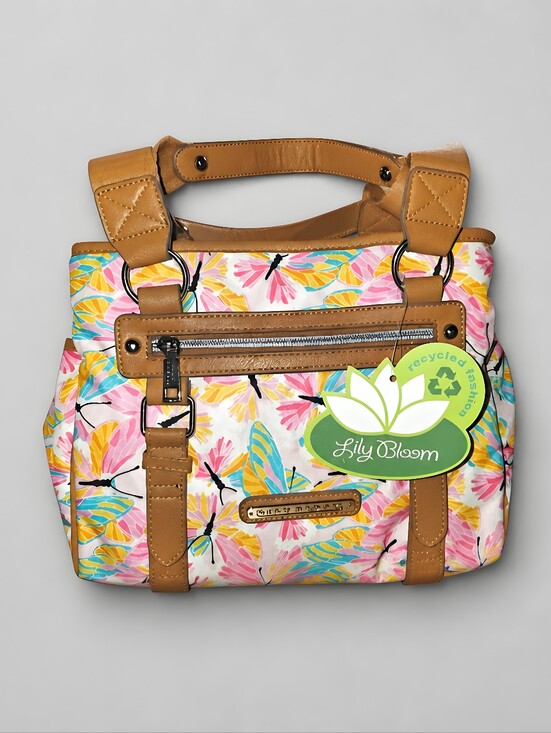Lily Bloom Handbags - Lily Bloom Landon Satchel Stain Glass Butterfly Recycled Fabric Bag NWT